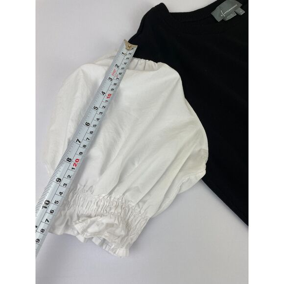 ~ Anthropologie L Sweater/Blouse Mixed Media Black White Balloon Poplin Knit Lg - Picture 6 of 15